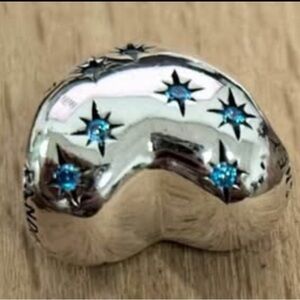 Pandora Sterling Silver RETIRED CINDERELLA HEART Charm with Blue FireworkAccents